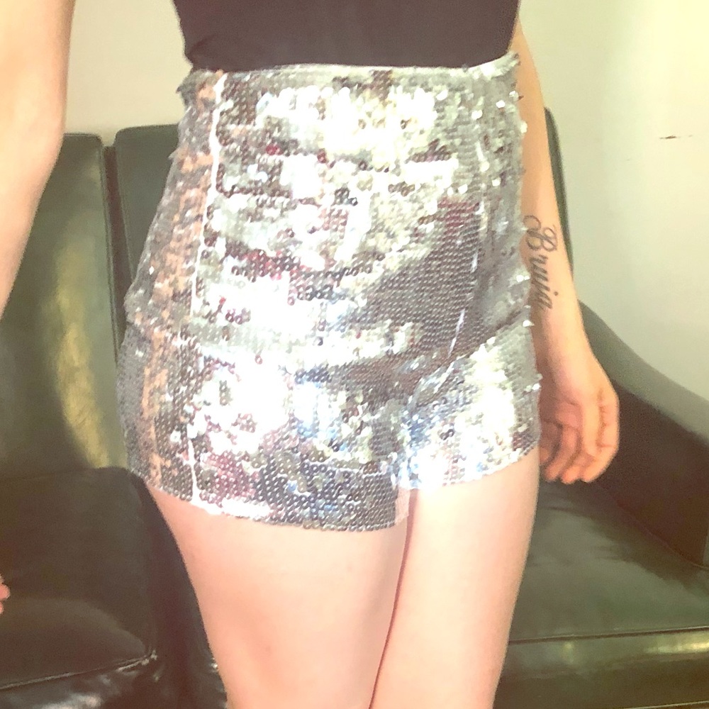 Silver sequin high waisted shorts